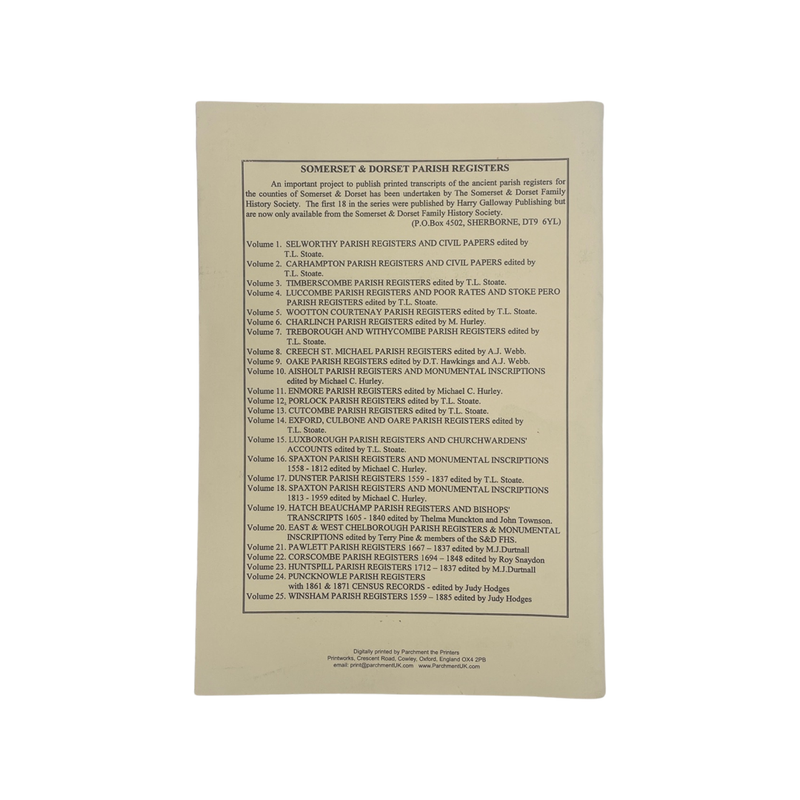 West Buckland Parish Registers Baptisms Marriages Burials 1538-1955; Skeggs, J