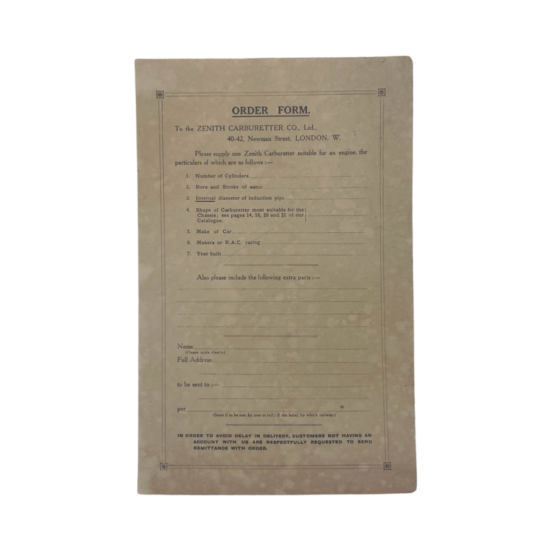 Zenith Carburetters Company November 1916 Price List; Zenith Carburetters