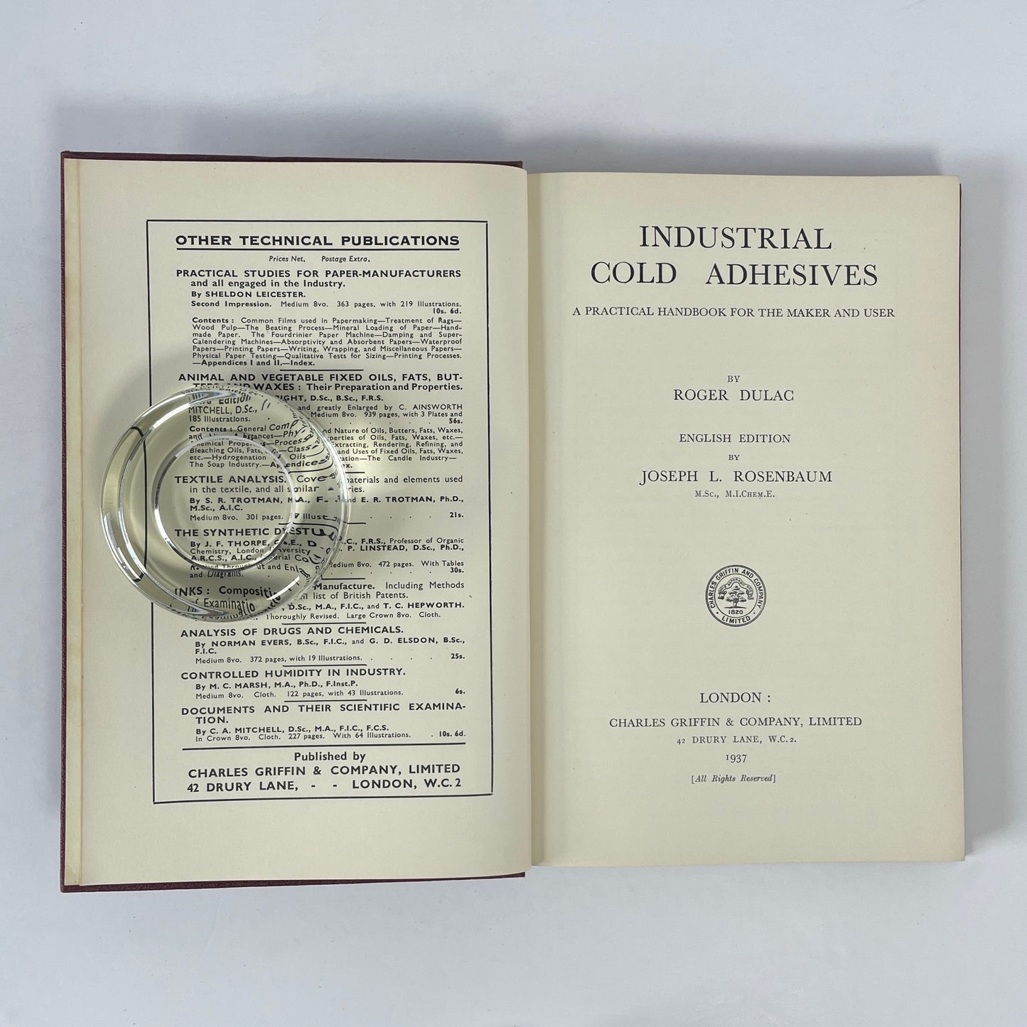 Industrial Cold Adhesives, A Practical Handbook For The Maker And User; Dulac, Roger; Rosenbaum, Joseph L