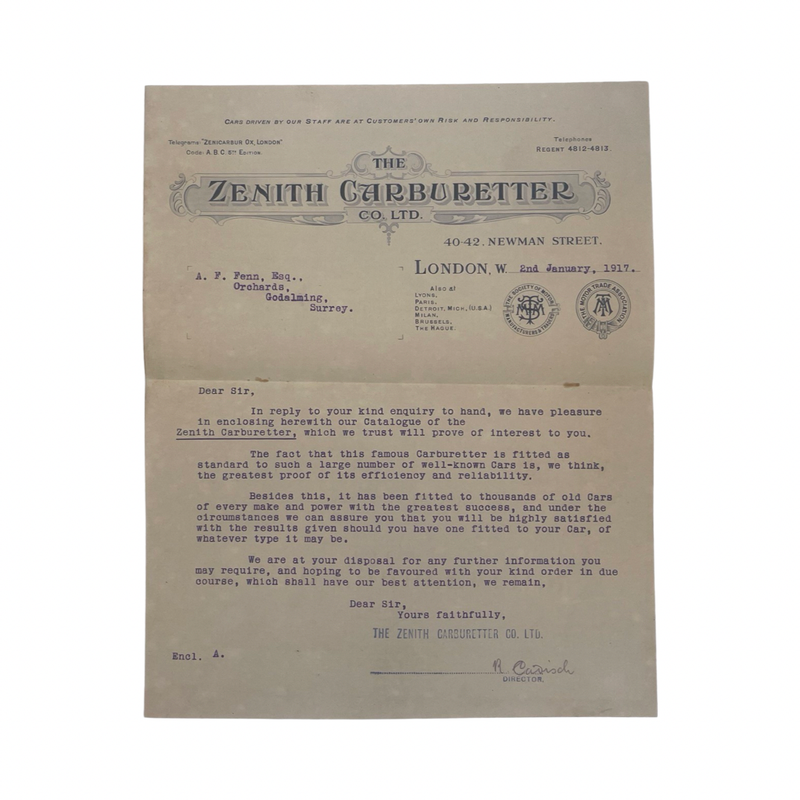 Zenith Carburetters Company November 1916 Price List; Zenith Carburetters