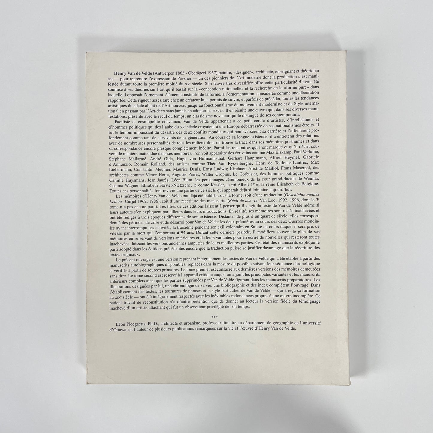 Henry Van De Velde, Les Mémoires Inachevés D'un Artiste Européen, Volumes 1 & 2; Ploegaerts, Léon